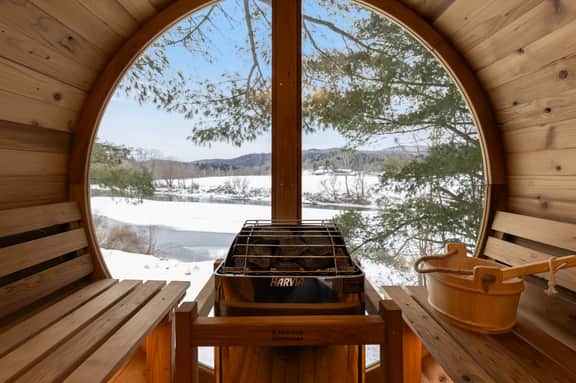 Haven Tiny House w hot tub on river near Stowe