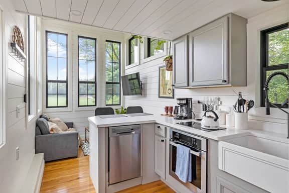 Haven Tiny House w hot tub on river near Stowe